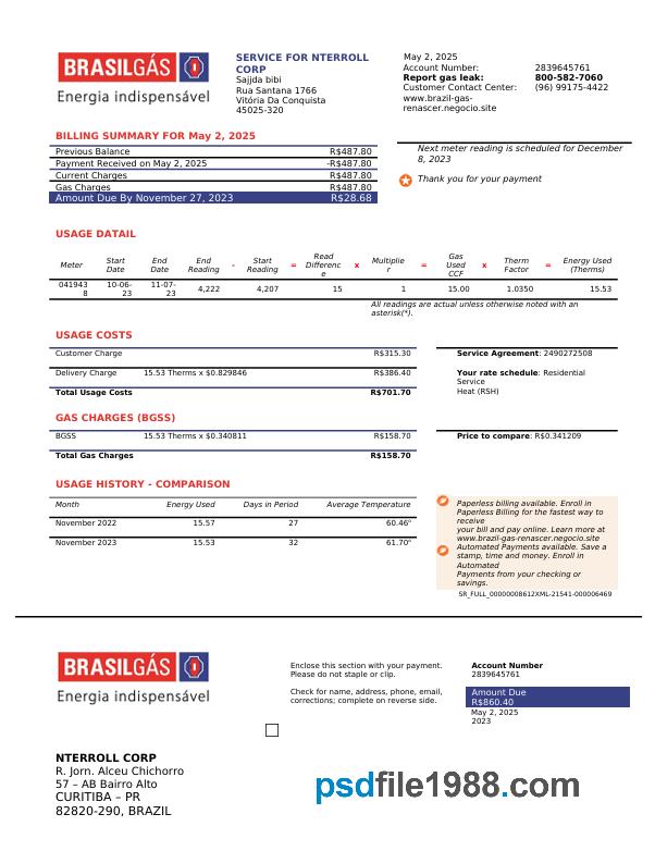 Brazil Brasilgas Natural Gas Utility Bill
